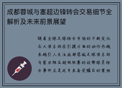 成都蓉城与塞超边锋转会交易细节全解析及未来前景展望