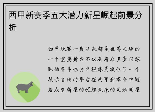 西甲新赛季五大潜力新星崛起前景分析